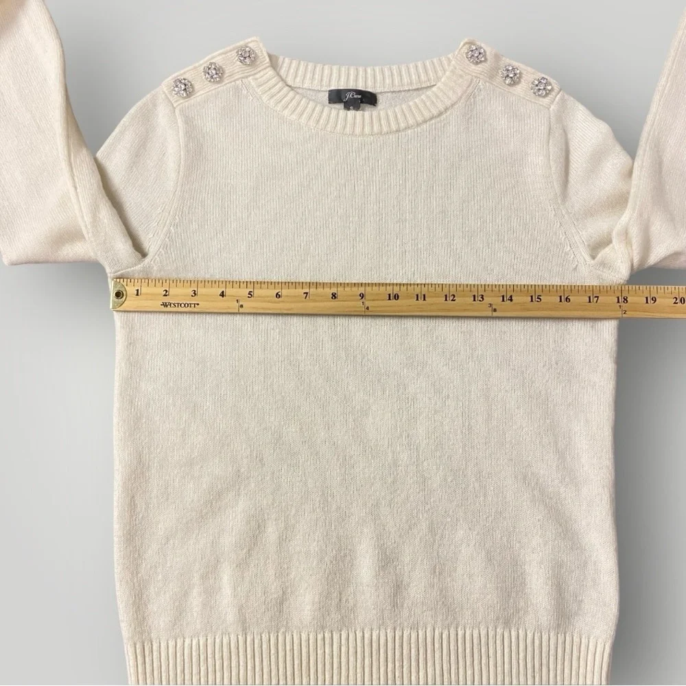 J. Crew‎ Crewneck sweater with jeweled buttons Cream Sz S